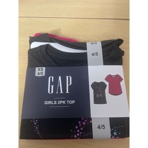 Gap Girls 2 Pack Tops XS 4/5 Black Graphic Pink Lattice Back T-Shirts NEW